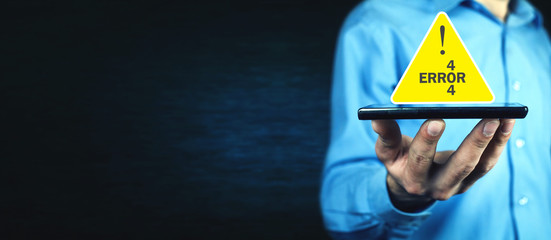 Man holding tablet. Error 404