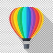 Hot air balloon icon in flat style with long shadow on transparent background