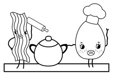 Poster - kitchen cute cartoons utensils black and white