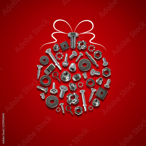 Fotografía bolts, nuts, nails, screws, tools christmas decorations red