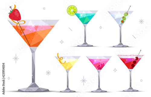 Cuadros en Lienzo Set of martini cocktail glasses on white background