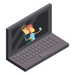 Wall Mural - Couple on laptop screen isometric concept