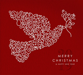 Merry christmas happy new year outline dove deco