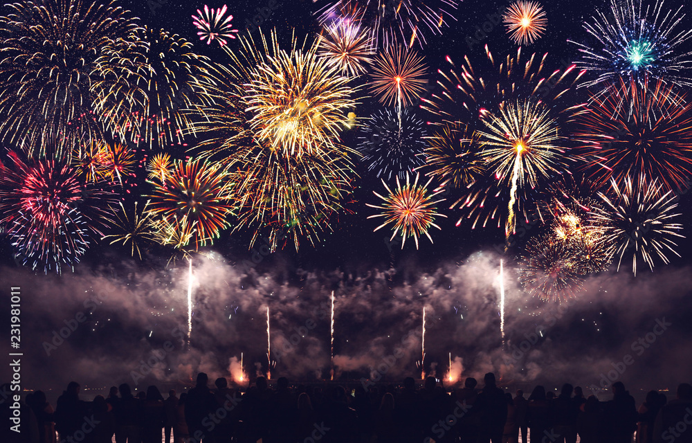 Wunderschönes Feuerwerk - obrazy, fototapety, plakaty 