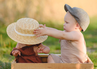 Portrait of a boy and girl  in summer