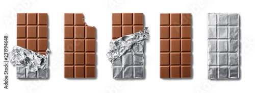 Cuadros en Lienzo Top view of milk chocolate bars . Isolated on white background