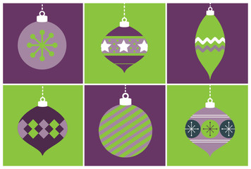 Wall Mural - Purple and Green Christmas Ornaments