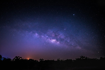 Sky at night with many star in the winter over forest, Beautiful clear sky at night, Wonderful bright galaxy with dark sky