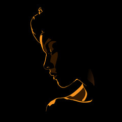 Woman face silhouette in backlight. Vector. Illustration.