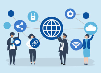 Poster - Character illustration of business people with connection icons