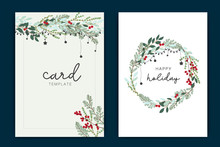 Holidays Card Template With Leaf And Red Berry