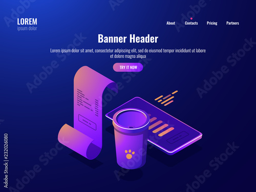 Coffee Cup Isometric Icon Cafe Payment Concept Mobile