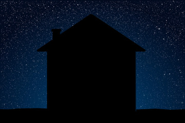 Wall Mural - realistic starry sky blue glow. silhouette home.