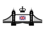 Fototapeta Big Ben - Vector illustration symbolizing the UK. Tower bridge, royal crown and flag.