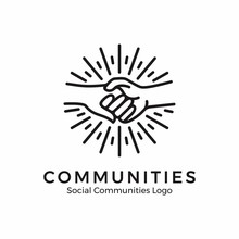 Logo Holding Hands. Community Logo With Monoline Style