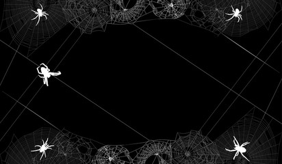 Wall Mural - five white spiders in different web illustration