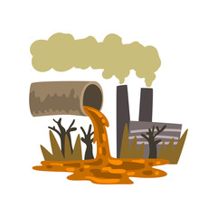 Sticker - Pipe pouring out industrial waste, ecological disaster, environmental pollution concept, vector Illustration on a white background