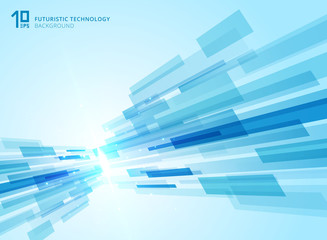 Wall Mural - Abstract perspective futuristic technology geometric with light burst blue background.
