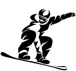 Black Snowboarder Flat Icon on White Background