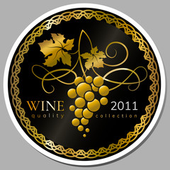 Wall Mural - Black and gold wine sticker on the bottle. Design of the wine label. Vector illustration.