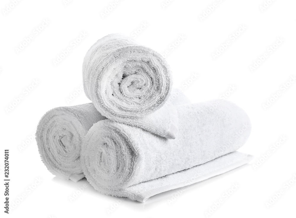 Towels on white background