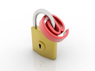 Sticker - 3d rendering E-mail symbol with lock. Internet security concept