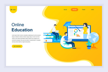 Fototapete - Modern flat design concept of Online Education for website and mobile website development. Landing page template. Online training courses, specialization, university studies. Vector illustration.