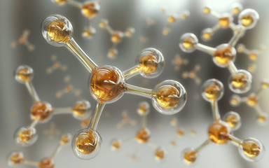 Wall Mural - abstract atom or molecule model, genetic science or medical background.