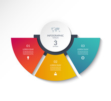 Business Infographic Semi Circle Template With 3 Options. Can Be Used As A Chart, Workflow Layout, Diagram, Data Visualization, Minimalistic Web Banner.