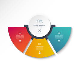 Wall Mural - Business infographic semi circle template with 3 options. Can be used as a chart, workflow layout, diagram, data visualization, minimalistic web banner.