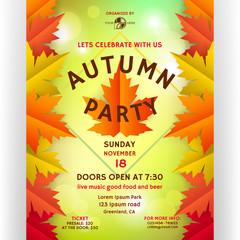 Wall Mural - Autumn party poster design.