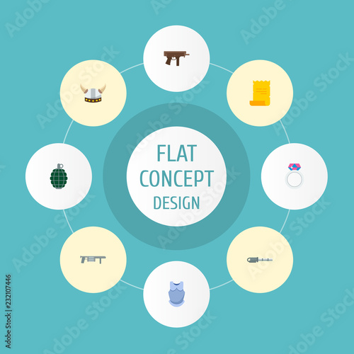 Fotografie, Obraz Set of game icons flat style symbols with magical scrolled, magic ring, body armor and other icons for your web mobile app logo design