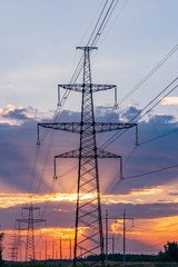 high-voltage power lines. electricity distribution station. high voltage electric transmission tower