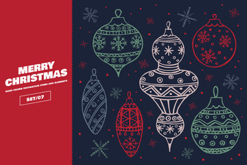 Wall Mural - collection of various multicolored christmas balls on dark background. decorative holiday compositio