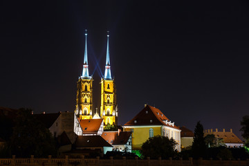 Wall Mural - Night view of cathedral of saint john the baptist in Wroclaw, Poland