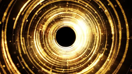 Wall Mural - golden glamour tunnel with lights and particles. magic dust come from the center. abstract backgroun