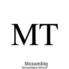 Wall Mural - Black  Mozambique Metical currency symbol isolated on white background