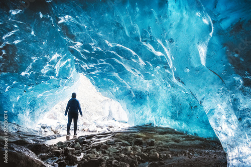 Cuadros en Lienzo illustrative image ice cave inside the mountain glacier Dombay, Karachay-Cherkes
