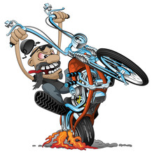 Crazy Biker On An Old School Chopper Motorcycle Cartoon Vector Illustration