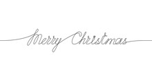 MERRY CHRISTMAS Handwritten Inscription. Hand Drawn Lettering. One Line Drawing Of Phrase. Vector