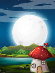 Wall Mural - mushroom house at night