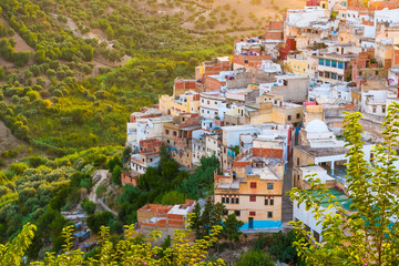 Wall Mural - Beautiful sunset view of the holy city of Moulay Idris close Volubilis, Morocco