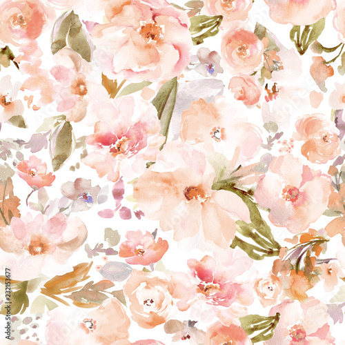 Watercolor Flower Seamless Pattern. Repeating Floral Pattern Background