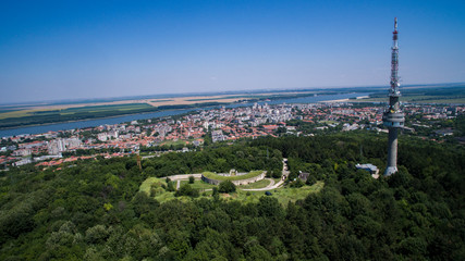 Canvas Print - Aerial view of Silistra, Medzhidi Tabia Castle and Danube river, Bulgaria