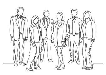 continuous line drawing of business team standing together