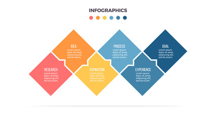 Poster - Business infographics. Timeline with 6 steps, options, squares. Vector template.