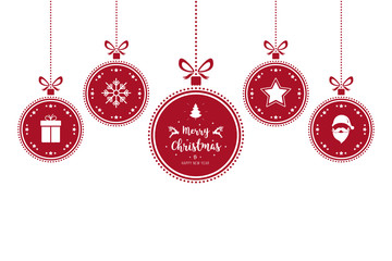 Wall Mural - christmas wishes ornaments red baubles hanging isolated white background