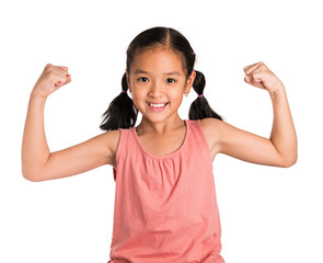 little girl shows her strong