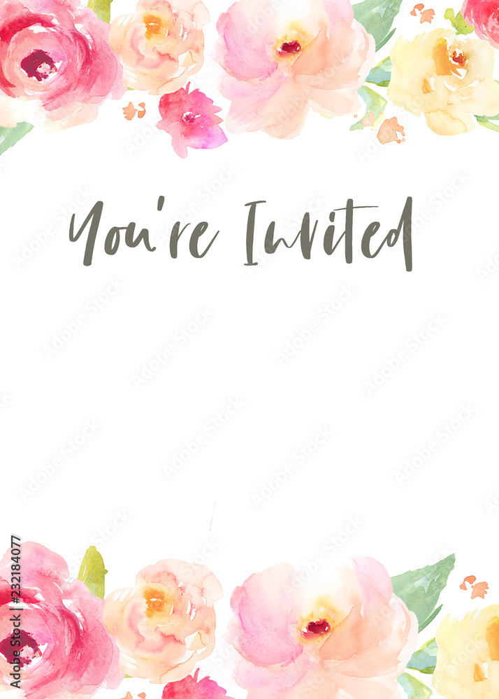 Watercolor Flower You're Invited Party Invitation Template Stock Illustration | Adobe Stock watercolor-flower-you-re-invited-party-invitation-template-stock-illustration-adobe-stock