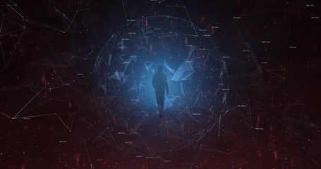 Wall Mural - Futuristic walking on digital computer cyber space. 